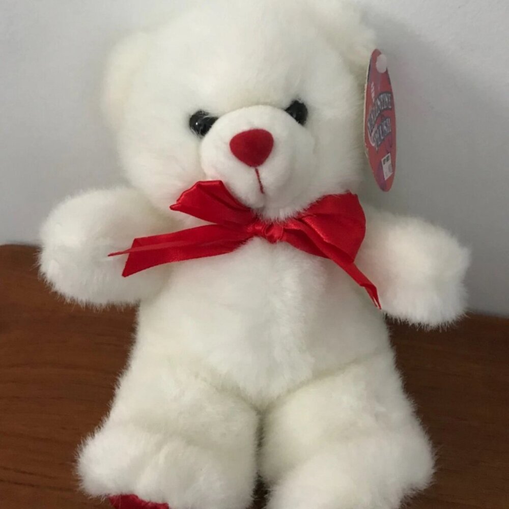 NEW Atico International Valentine White Teddy Bear Red Bowtie Plush Vintage 1988